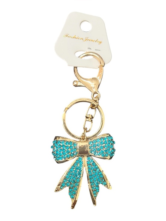 Accessories - Gold Bow Keychain or Bag Charm with Teal Crystals